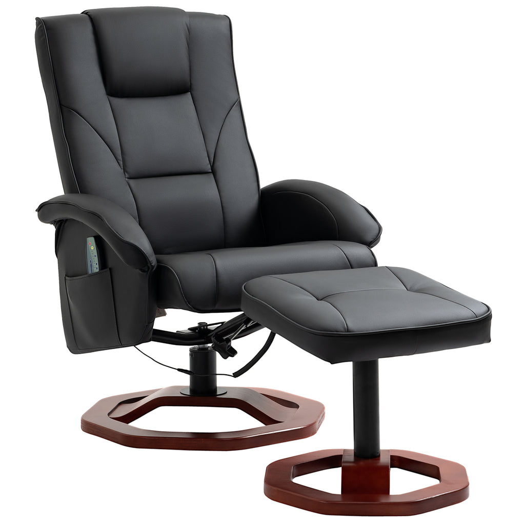 Massagesessel, mit Fu?hocker, 10 Massagepunkte, Liegefunktion, drehbarer Sitz, Schwarz, 73 x 83 x 106cm