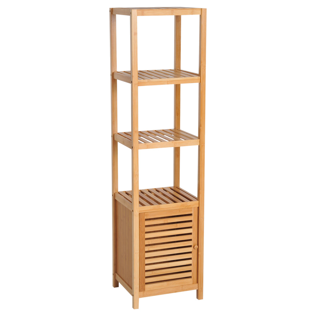 Badezimmerschrank, freistehend, 3 Regalböden, schmal & hoch, Lamellentür, 36 x 33 x 140cm