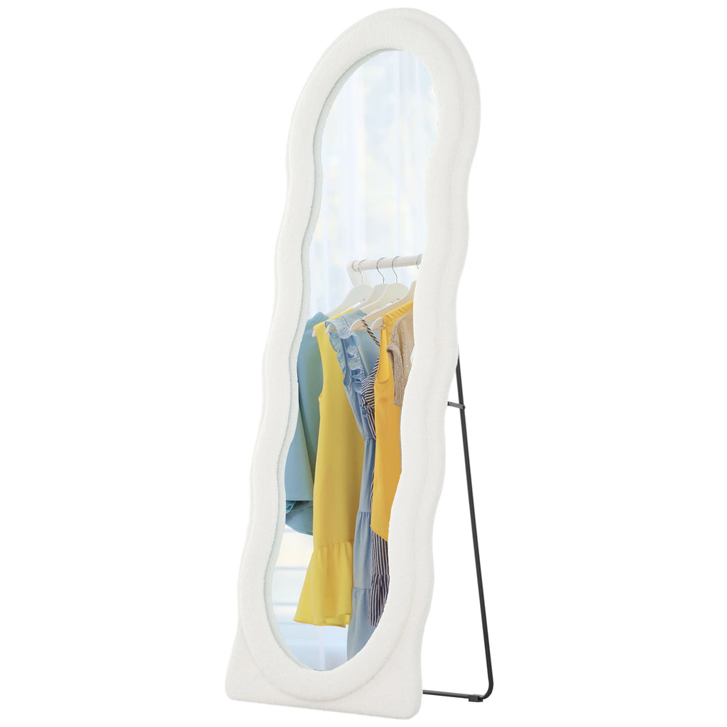 Ganzk?rperspiegel 160 x 60 cm Gew?lbter Standspiegel mit Wellendesign Bruchsichere Glas Wei?