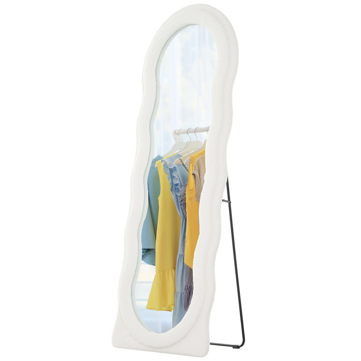 Ganzk?rperspiegel 160 x 60 cm Gew?lbter Standspiegel mit Wellendesign Bruchsichere Glas Wei?