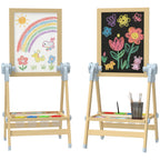 Kinder Staffelei aus Holz, Doppelseitige Whiteboard und Tafel Höhenverstellbar Standtafel mit Papierrolle, Ablage, Natur