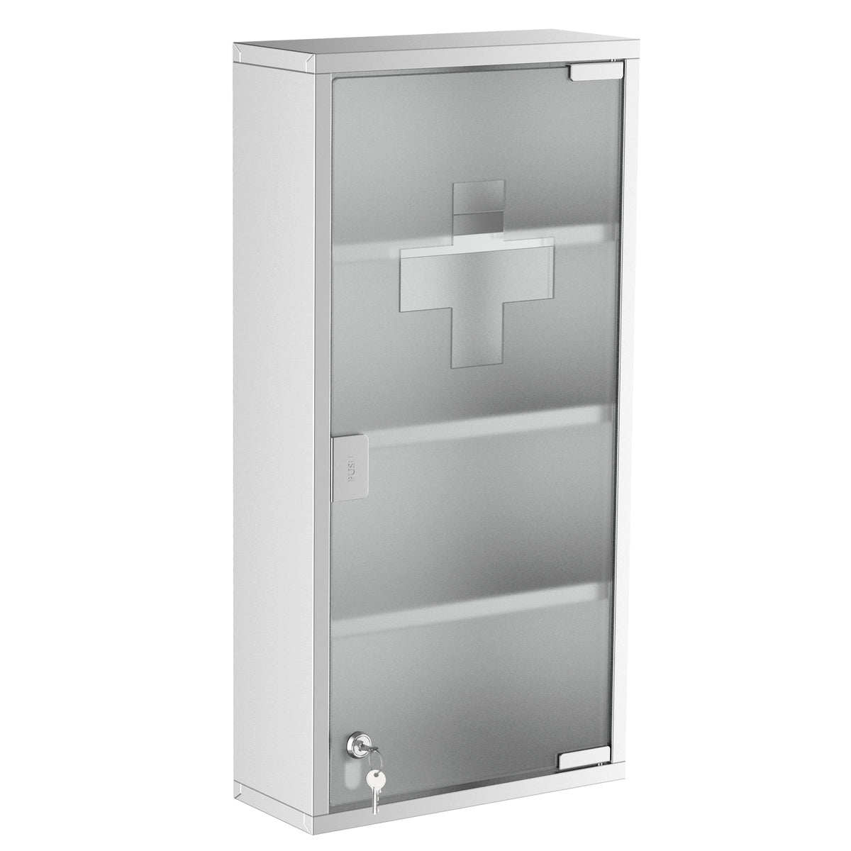 4 Tier Stainless Steel Wall Mounted Medicine Cabinet Glass Lockable Door Storage Shelves Houseware Bathroom Furniture 60Hx30Wx12D(cm) w/2 Keys