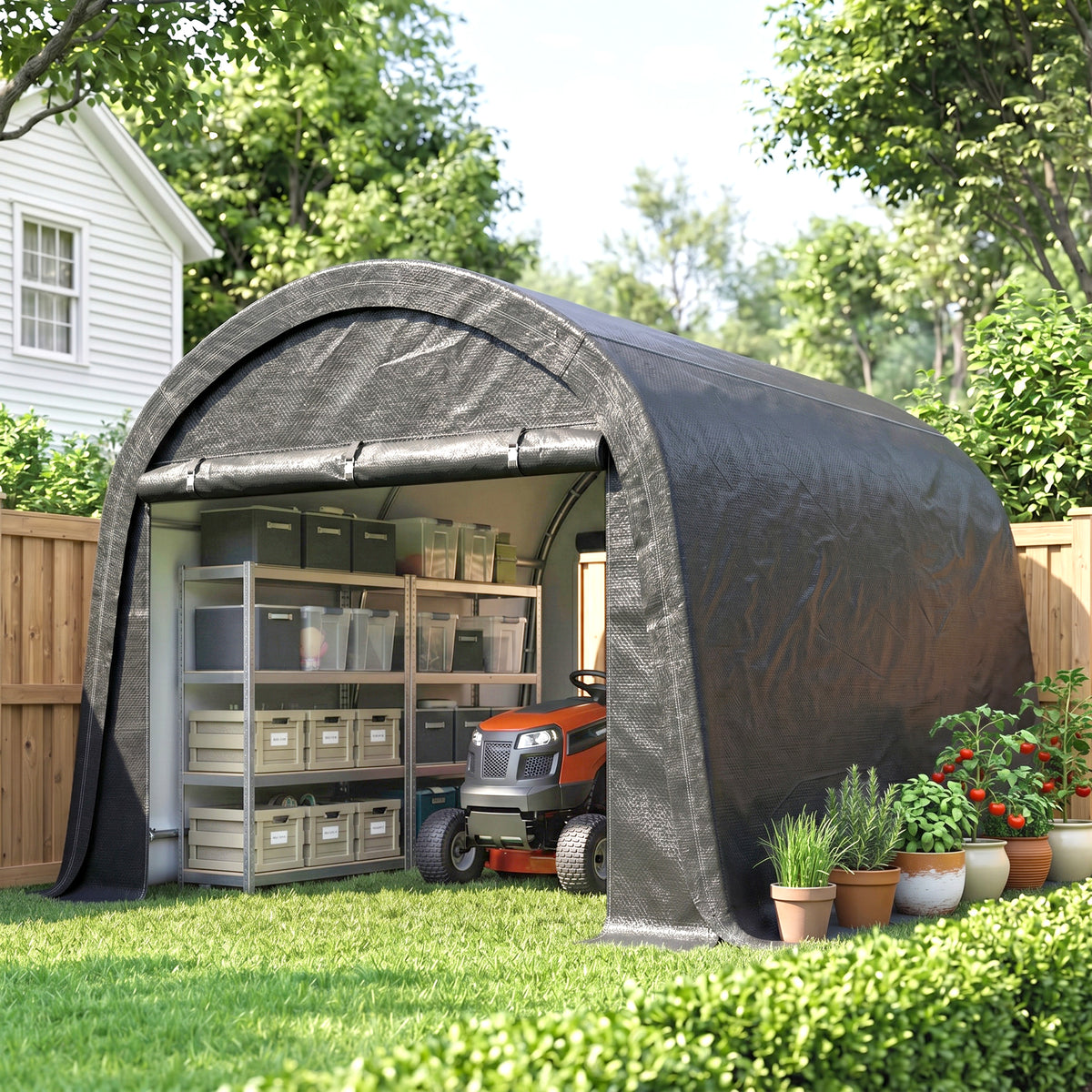Lagerzelt für den Garten, stabiler Stahlrahmen, große Türen, 3x3m, Grau