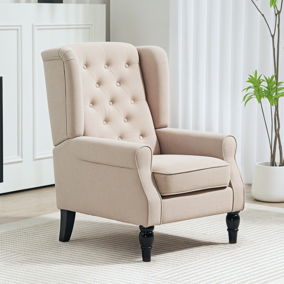 Eleganter Ohrensessel, dick gepolstert, abnehmbarer Bezug, 74 x 87 x 102 cm, Beige