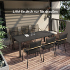 Gartentisch Kunststoff 190 x 84,5 x 72 cm Wetterfest, Holz Optik, Holzstrukur, rutschfest Buffettisch Campingtisch Balkontisch Terrassentisch Outdoor Esstisch für Garten, Balkon Schwarz