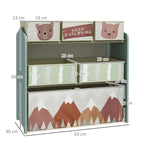 Kinderschrank mit 6 Stoffboxen, niedliches Motiv, 63x30x66 cm, Grün