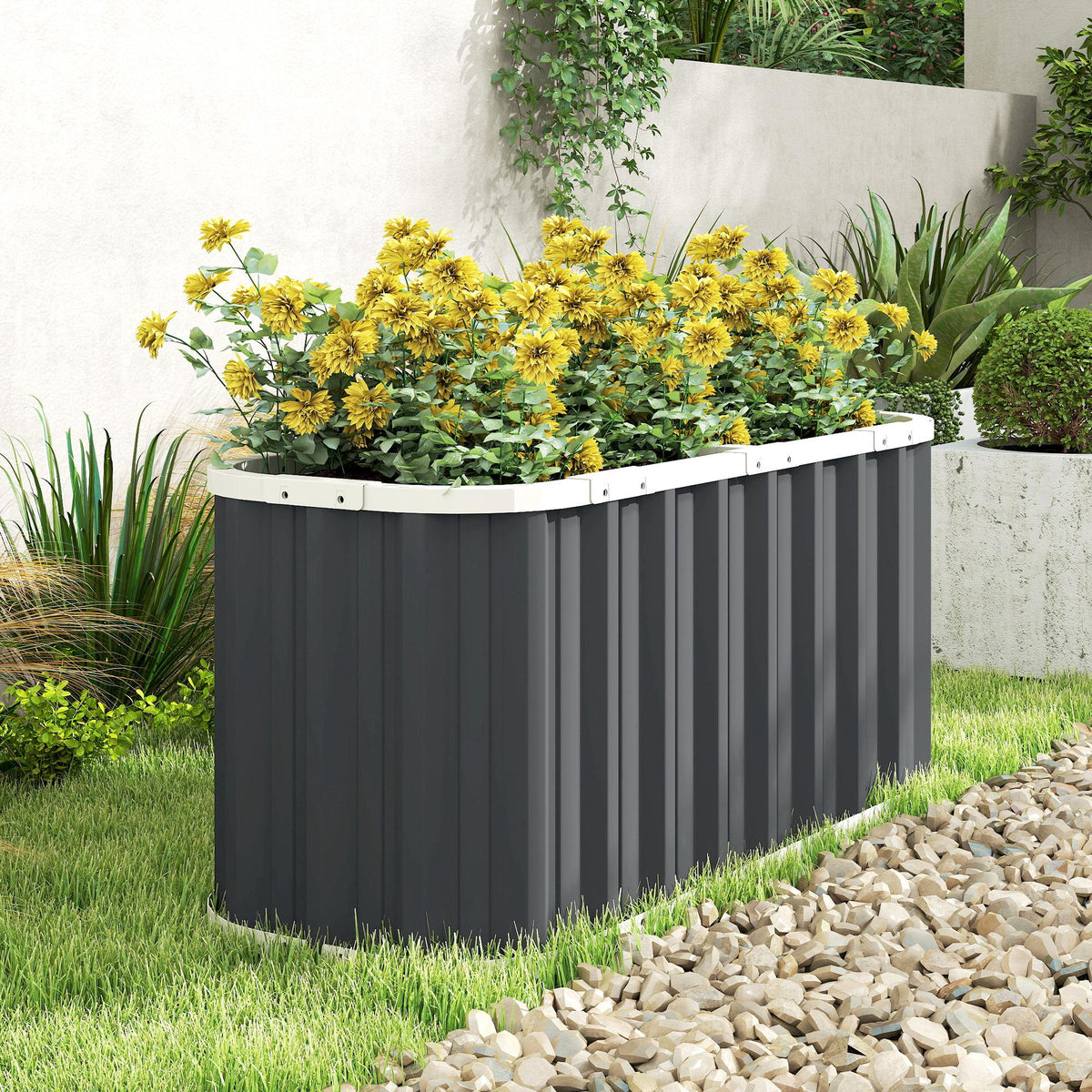 Hochbeet Metall 136 x 53 x 61 cm Tief Gartenbeet mit Schutzkanten Pflanzenetiketten Handschuhe Offenem Boden
