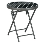 Φ45cm Garden Side Table, Outdoor Round Folding Patio Table with Imitation Marble Glass Top, Small Coffee Table, Black and White