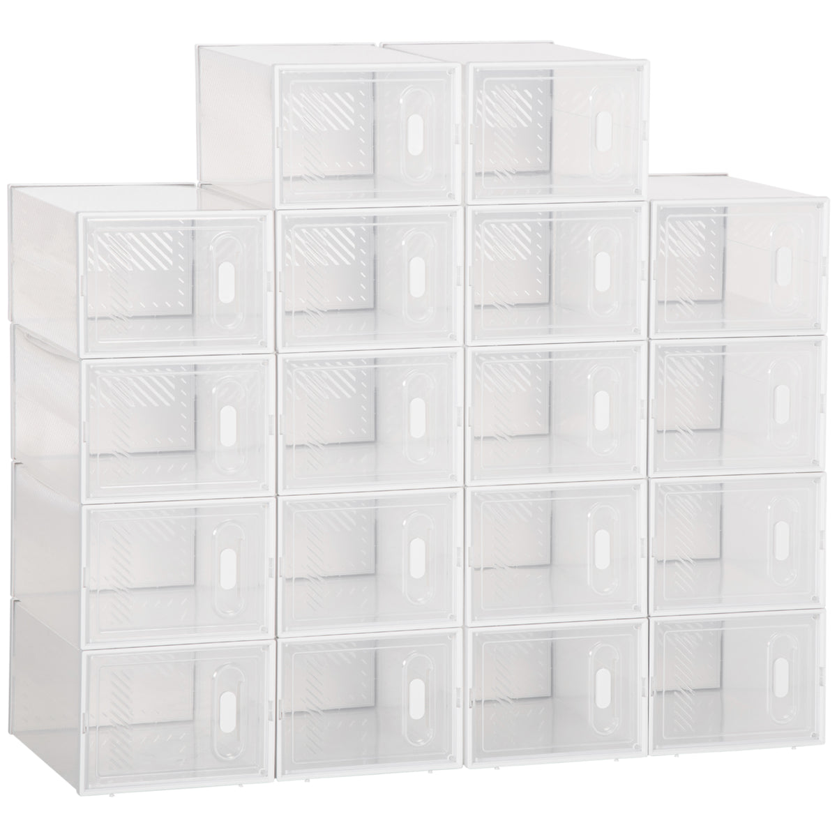 18PCS Clear Shoe Box, Plastic Stackable Shoe Storage Box for UK/EU Size up to 8.5/43 with Magnetic Door for Women/Men, 25 x 35 x 19cm