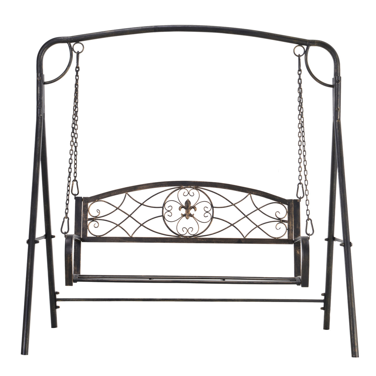 Gartenschaukel Schaukelbank für den Garten Outdoor-Schaukel, Vintage Design, Messing-Optik, 167 cm x1 23 cm x 175cm