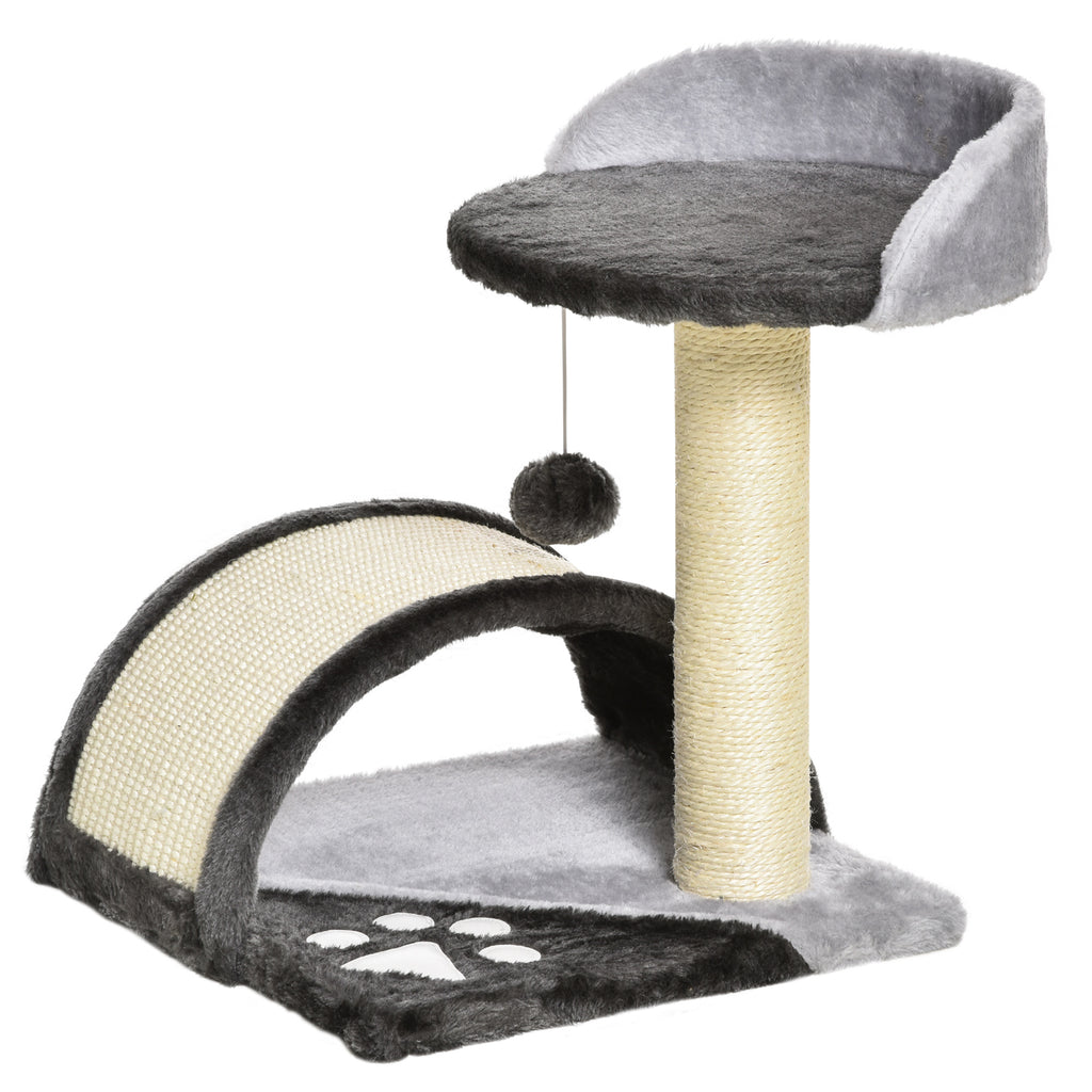 Kratzbaum 46 cm Kleiner Katzenturm mit Höhle, Spielball, Sisal-Seil, erhöhter Plattform, Katzenkratzbaum, Kletterbaum, für Katzen bis zu 4 kg, Dunkelgrau