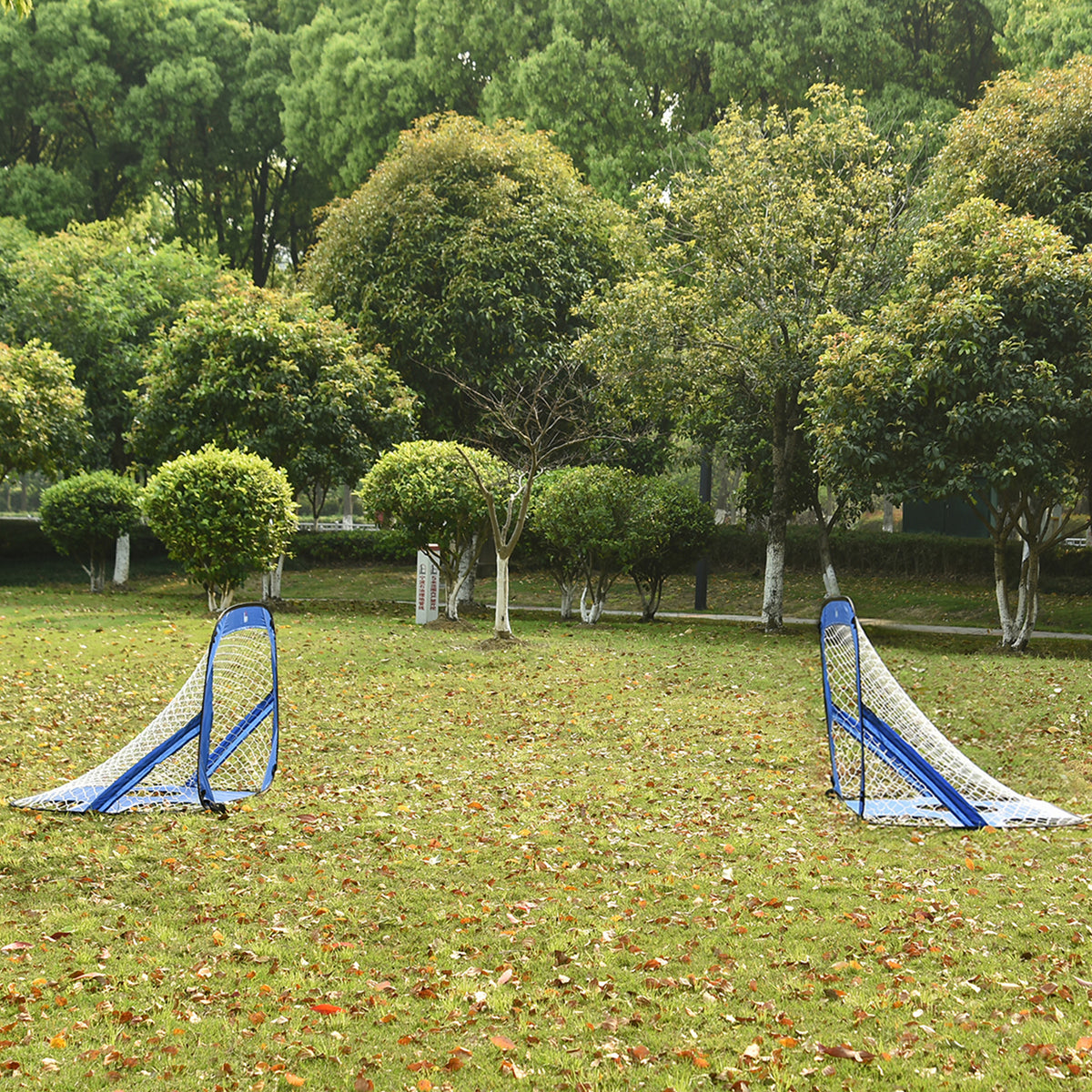 Fußballtore, Pop Up Tor, Tragbares Fußballnetz, 2er Set Minitore, mobil mit Tragetasche, Faltbar, Blau, 123 x 80 x 80 cm