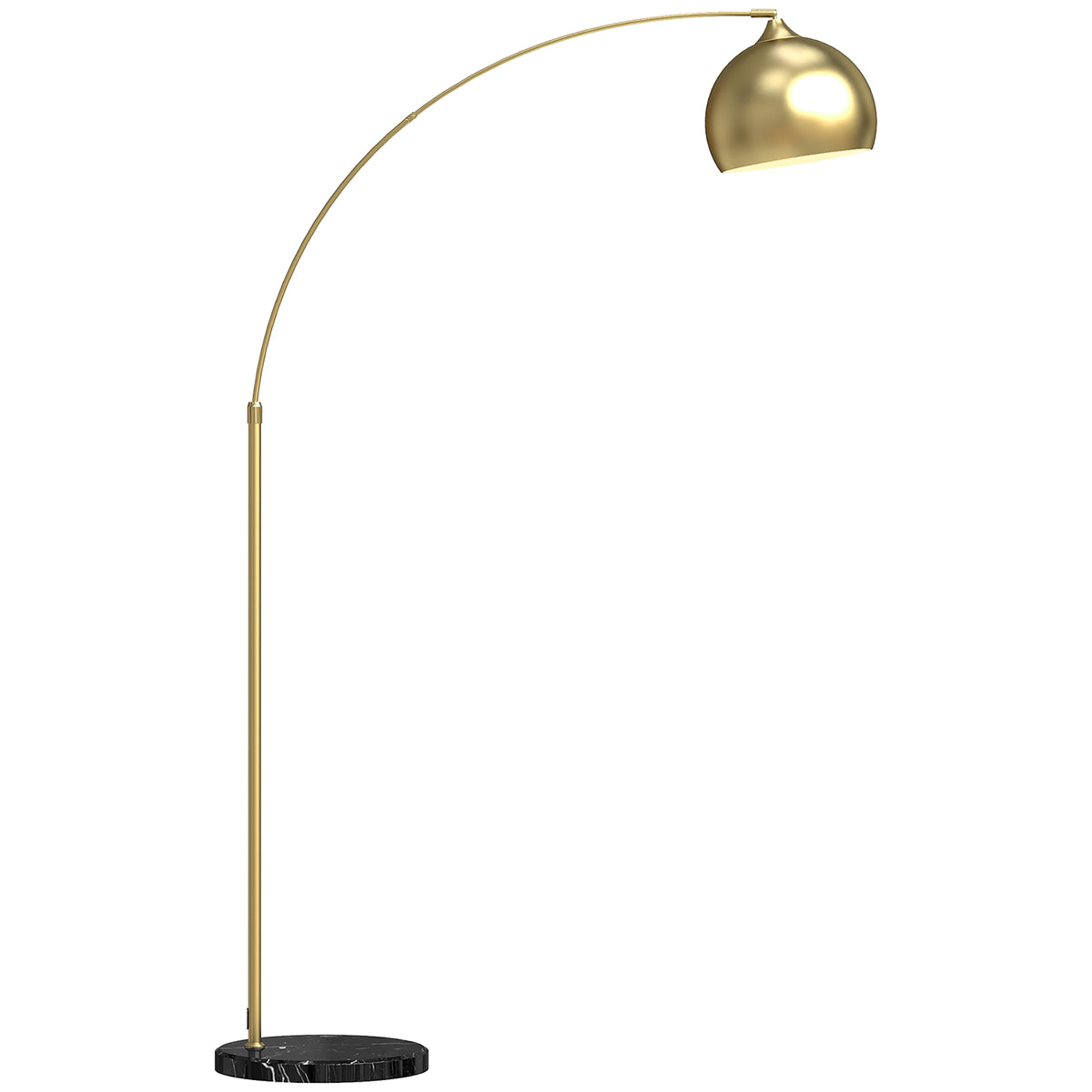 Bogenleuchte, Stehlampe, höhenverstellbar, Fußschalter, Sockel in Marmoroptik, 170-180cm, Gold/Schwarz