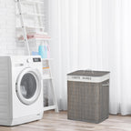 100L Laundry Basket with Lid String Handles, 2 Section Collapsible Hamper Removable Lining Foldable Water-Resistant Dirty Clothes Storage, Grey