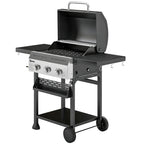 Gasgrill 9 KW 3 Brenner BBQ Grillwagen Edelstahl inkl klappbar Seitentisch Gewürzhalter Unterregal 6 Haken