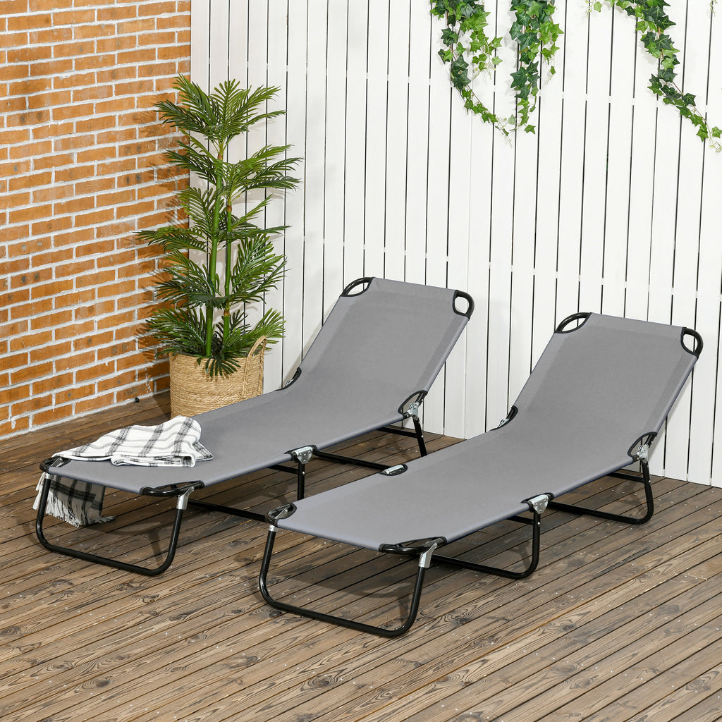 Folding Sun Loungers Set of 2, Outdoor Day Bed with 5-Position Adjustable Backrest, Portable Recliner Garden Chairs with Breathable Mesh for Beach, Patio, Dark Grey