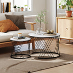 Couchtische im 2er-Set, Marmoroptik, Spanplatte, Metall, runde Kaffeetische f¨¹r Wohnzimmer, ineinanderstellbar, Wei?