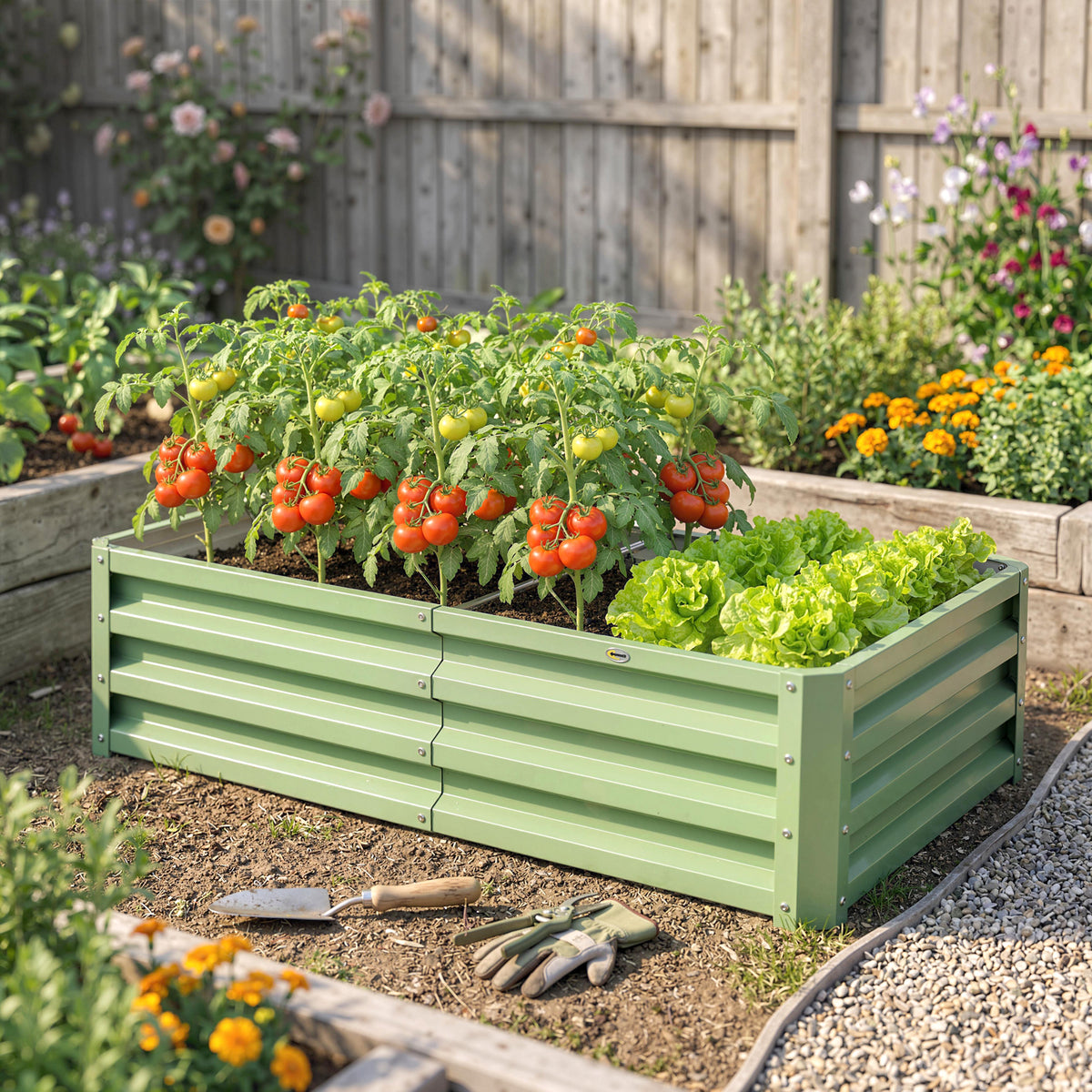 Raised Beds for Garden, Galvanised Outdoor Planters, for Herbs and Vegetables, Use for Patio, Garden, Balcony