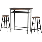 Bargarnitur, 3-teilig, Tisch & 2 Hocker, Regal, Industrie-Design, Schwarz/Eiche