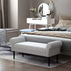  Bed End Bench, Window Seat, Linen Chaise Lounge Sofa with Arm and Wooden Legs for Bedroom, Living Room, Grey