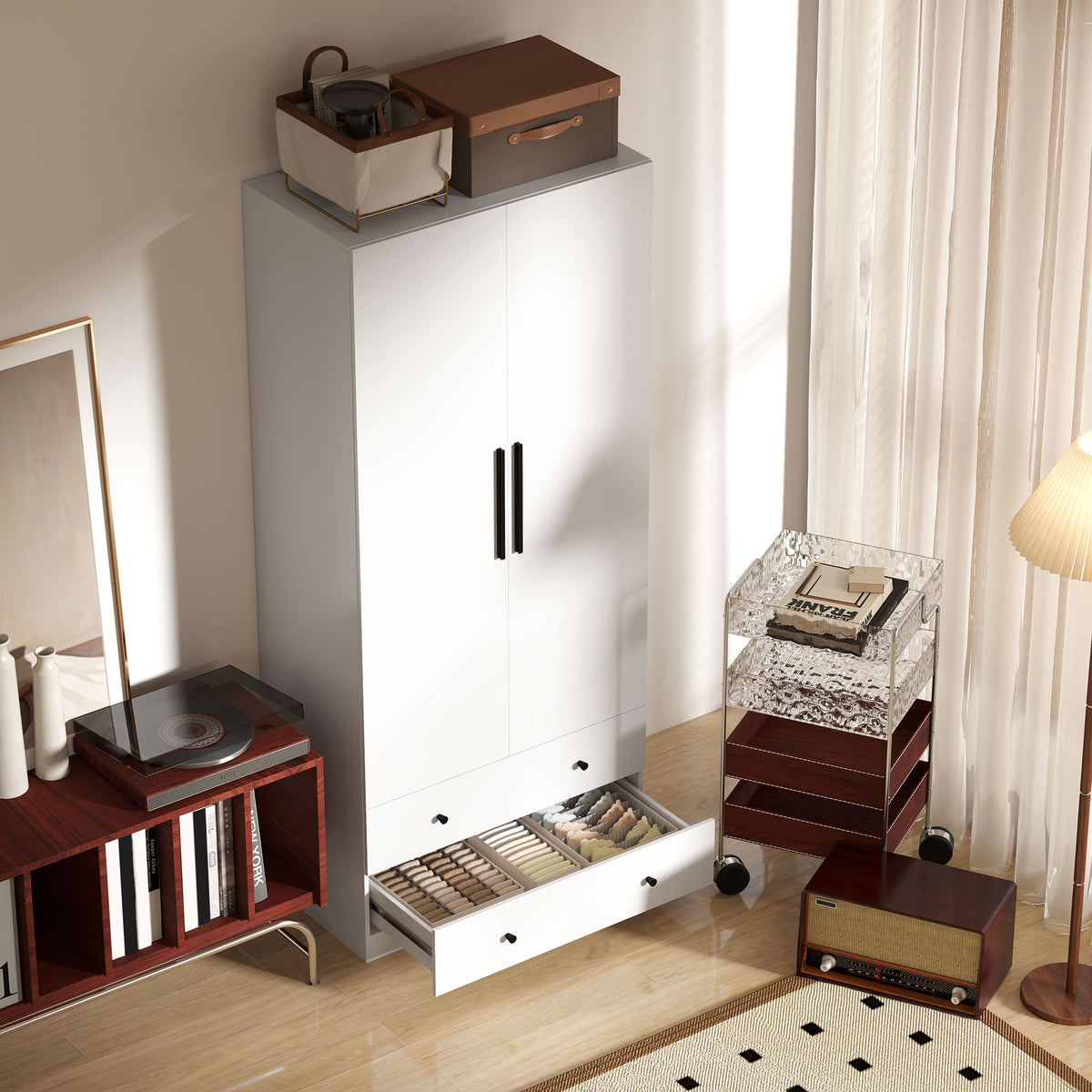 Kleiderschrank, 2 T¨¹ren, H?ngebereich, Kleiderstange, 2 Schubladen, MDF, Wei?