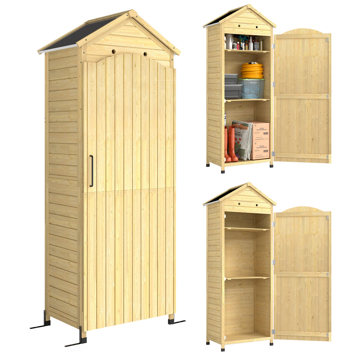 Gartenschrank Holz extra hohe Geräteschuppen mit verstellbar Ablage magnetisch Tür galvanisiert Dach Belüftung