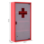 Red Steel wall mounted Medicine Cabinet with 3 shelves + Security Glass Door Lockable 60 cm(H)