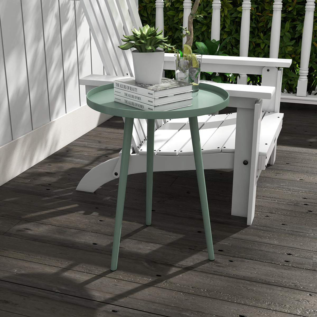 Beistelltisch, Couchtisch, Gartentisch, Terrassentisch für Garten, Balkon, Stahl, 40 x 40 x 50 cm, Grün