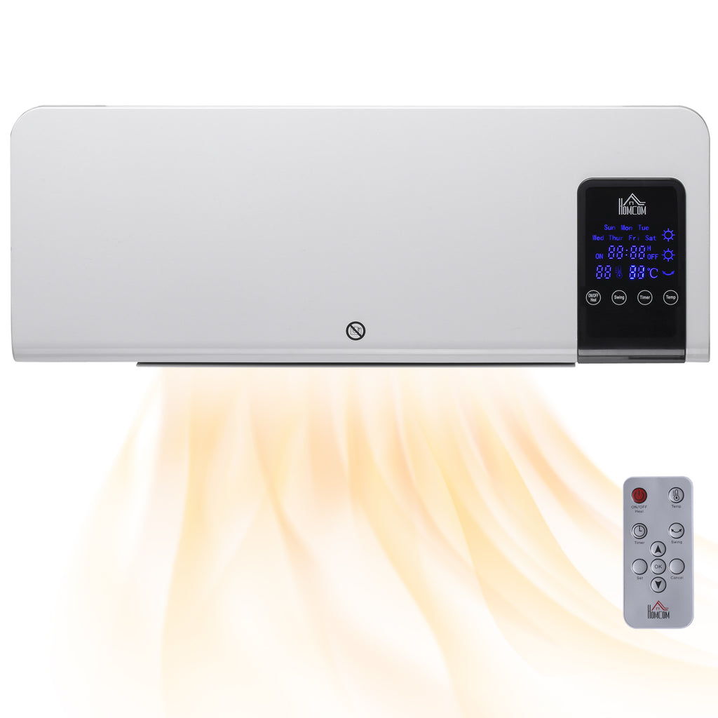 Elektro-Heizung, Wandmontage, Schwingfunktion, 2 Modi, Timer, LED-Anzeige, Weiß