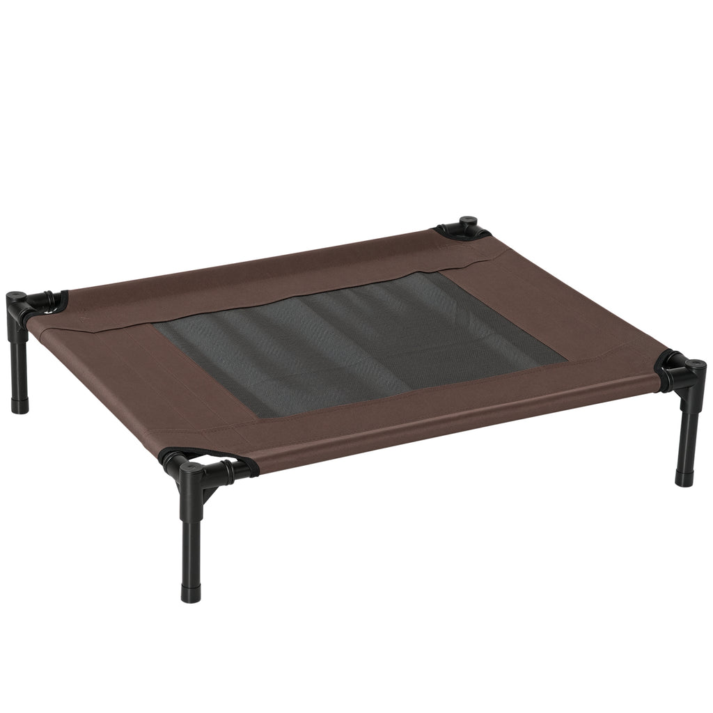 Hundeliege Outdoor, Erhöhtes Hundebett für Mittelgroße Groß Hunde, stabile Haustierliege mit Waschbares Mesh, Katzenbett Haustierbett Schlafplatz für Draußen Camping, 76 x 61 x 18 cm, Braun