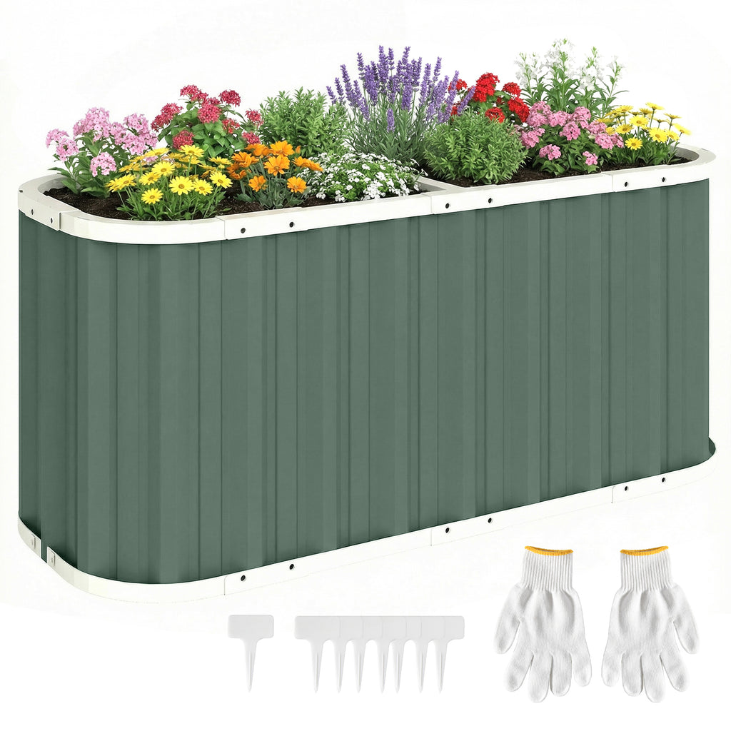 Hochbeet Metall 136 x 53 x 61 cm Tief Gartenbeet mit Schutzkanten Pflanzenetiketten Handschuhe Offenem Boden