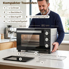36 L Miniofen mit Umluft, 90–230 °C Temperaturregelung, 1500 W