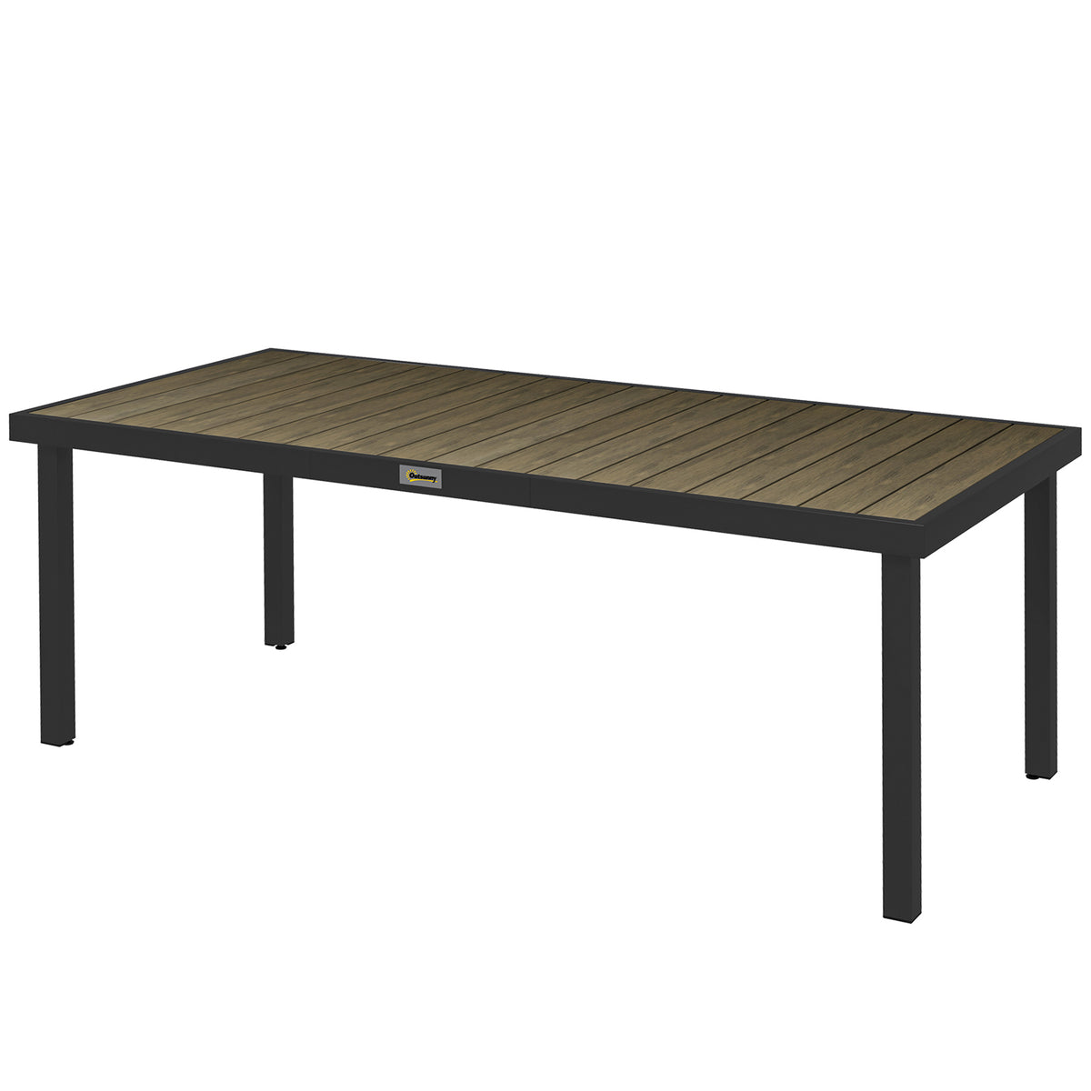 Aluminium Outdoor Garden Dining Table for 8 People, Faux Wood Top, for Garden, Patio, 190 x 90 x 74cm, Brown