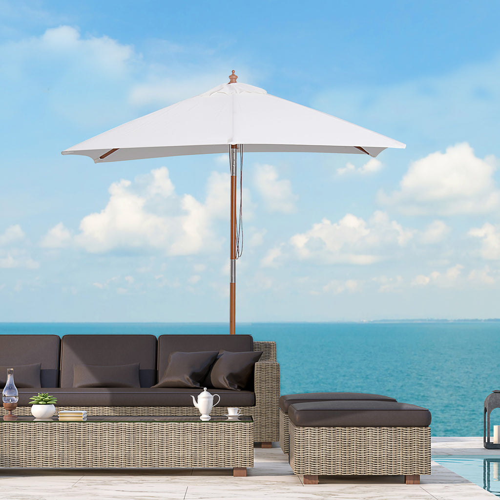 2m Tilting Wooden Pole Parasol - Cream White