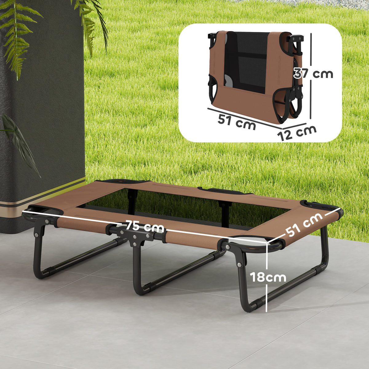 Erh?htes Hundebett klappbar Haustierbett, Outdoor Hundeliege mit Netzdesign Kaffee Oxford 75 x 51 x 18 cm
