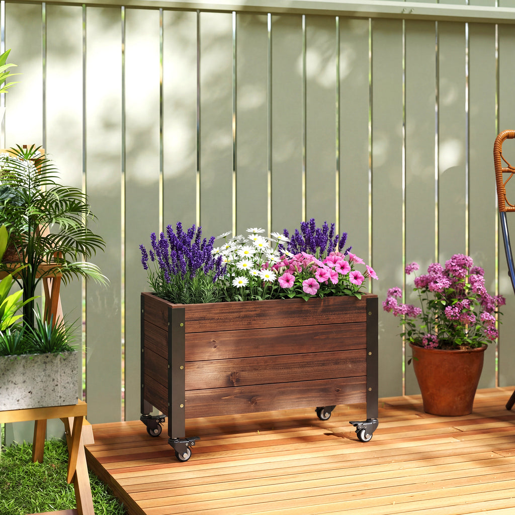 Hochbeet Holz, Pflanzbeet mit Rolle, mobile Frühbeet Gartenbeet Blumenkasten 60 x 30 x 41cm für Garten Balkon
