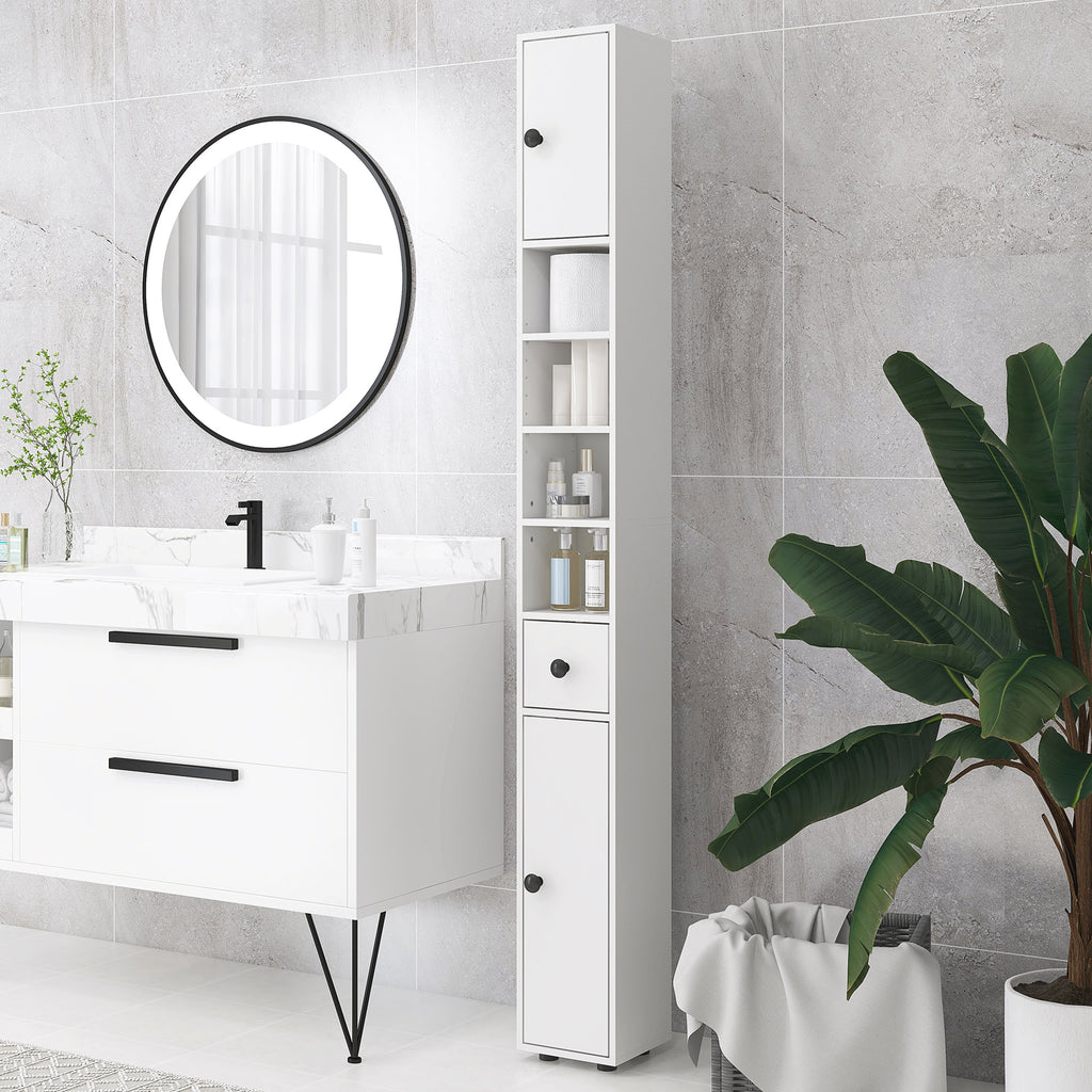 Badezimmerschrank, 4 Regale, Schublade, Spanplatte, schlankes Design, Wei?