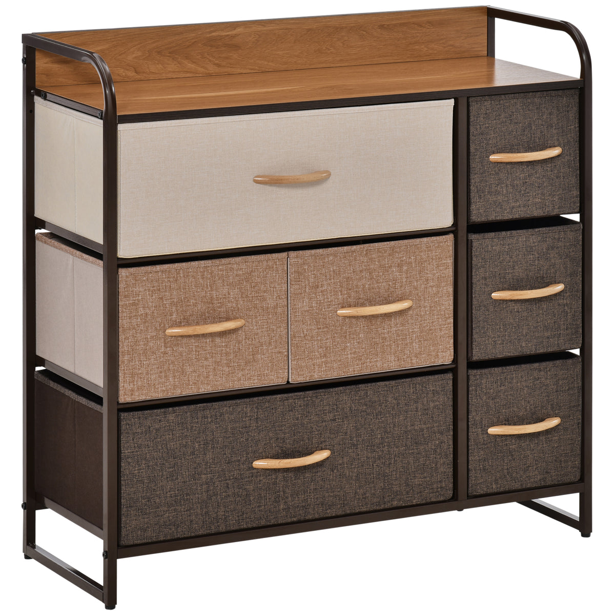 Kommode Schrank mit 7 Schubladen aus Leinen Schubladenschrank mit Metallrahmen für Wohnzimmer, 80x29x78,5 cm