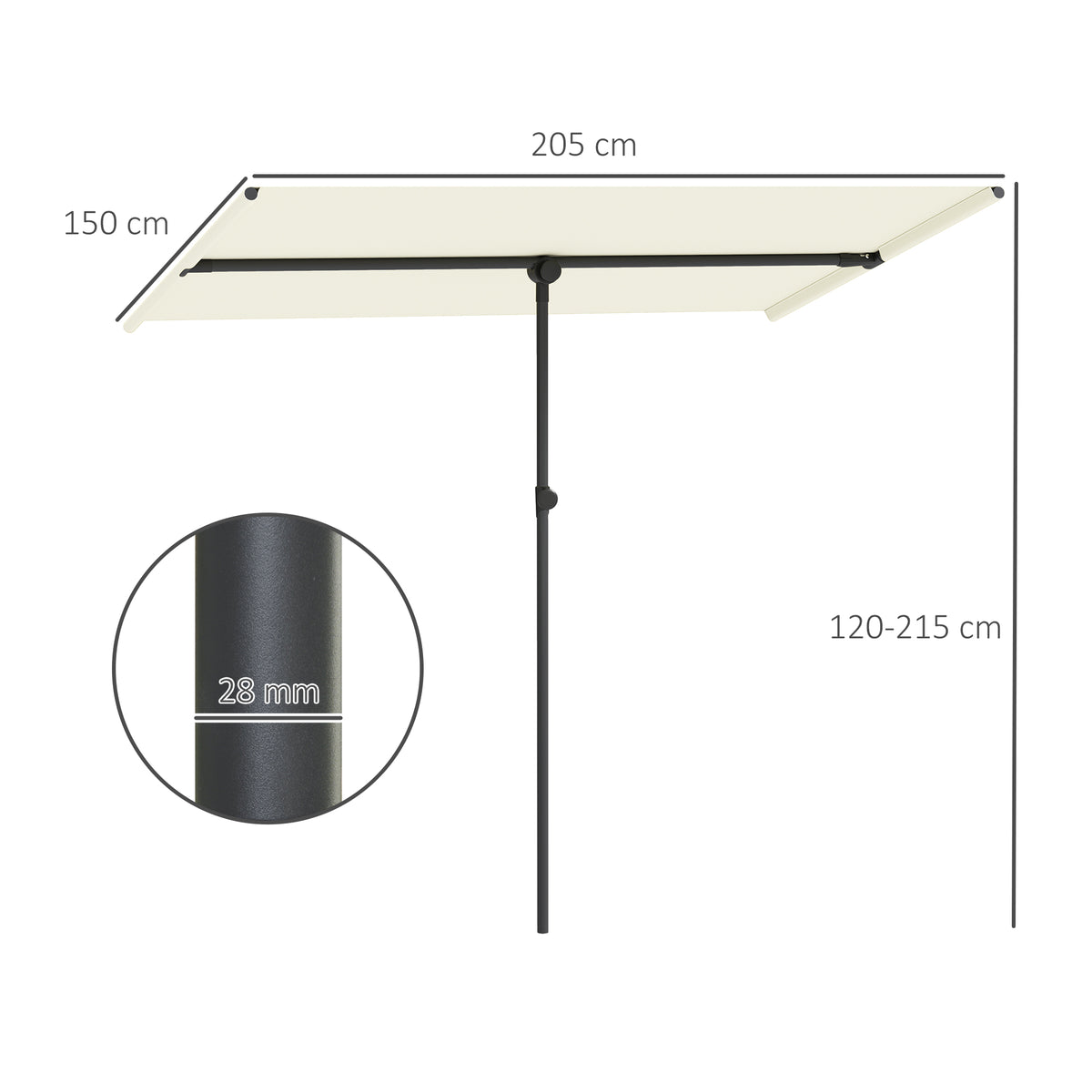 Sonnenschirm 180 Grad drehbar H?henverstellbar Gartenschirm mit Aluminium-Mast 150x205cm Beige