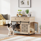 Hundebox auf Rädern, 2 Türen, 2 Schubladen, für mittlere und große Hunde, Holz, Stahl