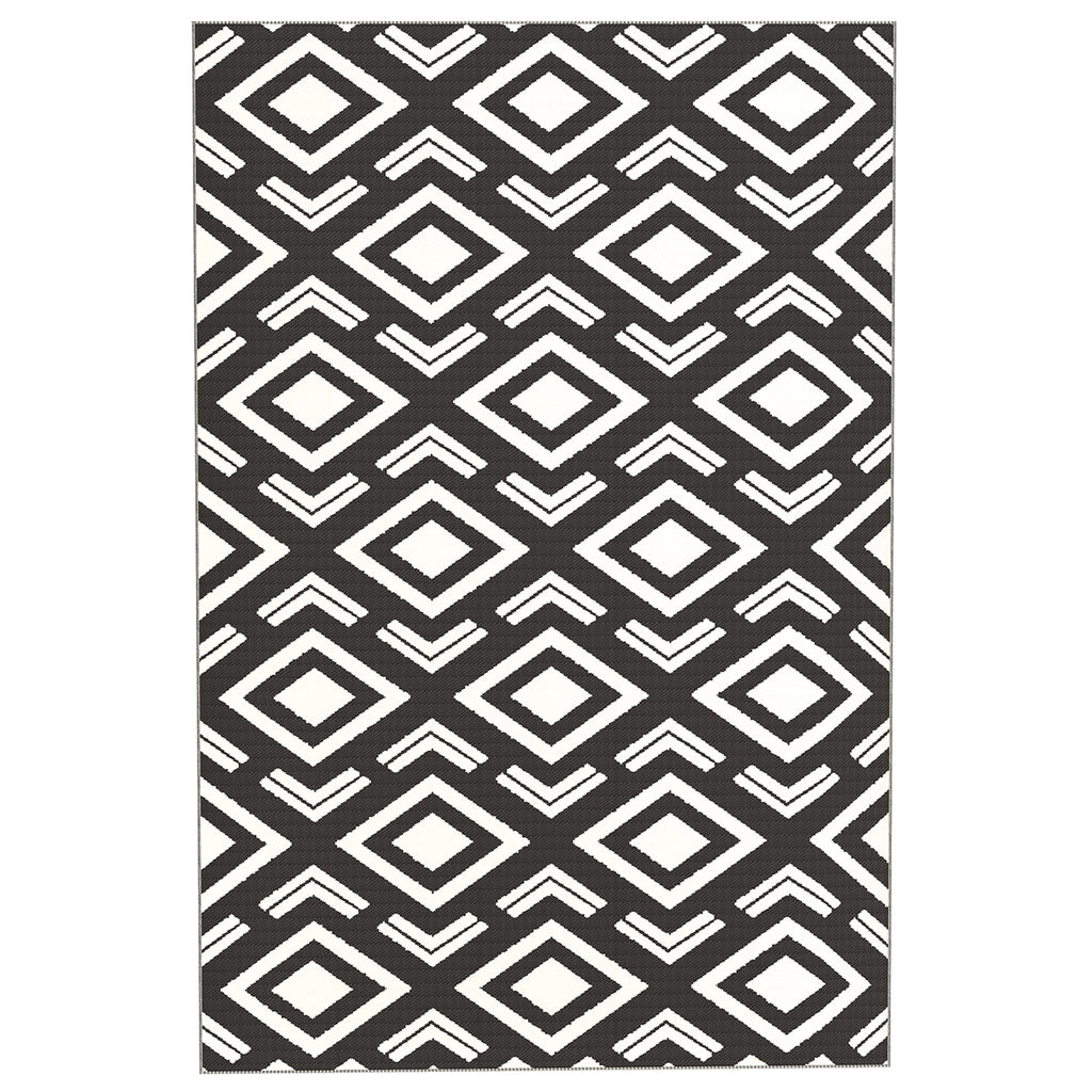 Outdoor Teppich robuster Wetterfest Outdoorteppich mit Tragtasche, faltbar Carpet Boho-Style 182 x 274 cm Schwarz+Wei?