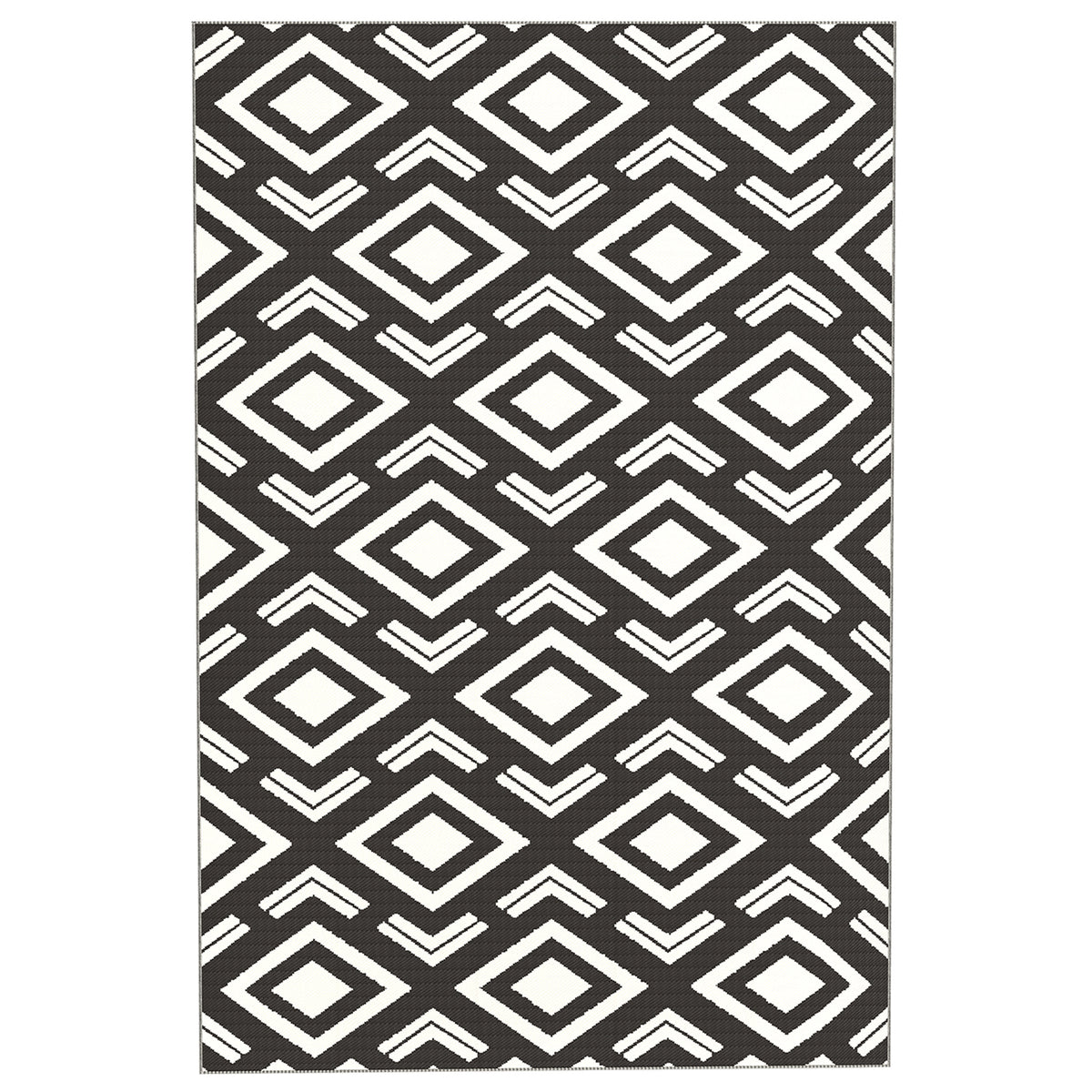 Outdoor Teppich robuster Wetterfest Outdoorteppich mit Tragtasche, faltbar Carpet Boho-Style 182 x 274 cm Schwarz+Wei?