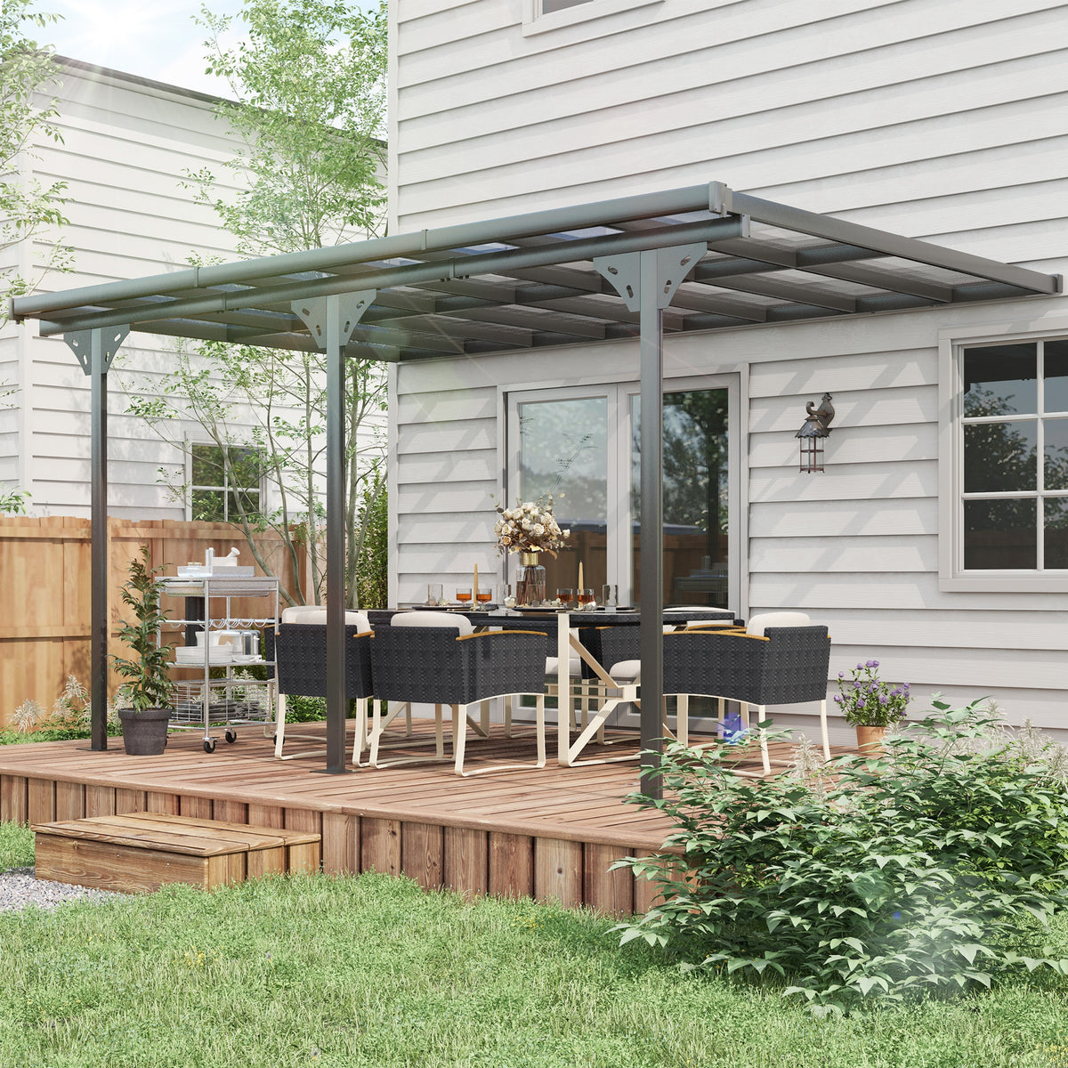 Outdoor Patio Gazebo Pergola, Aluminum Post, 4.35 x 3 m PC Roof