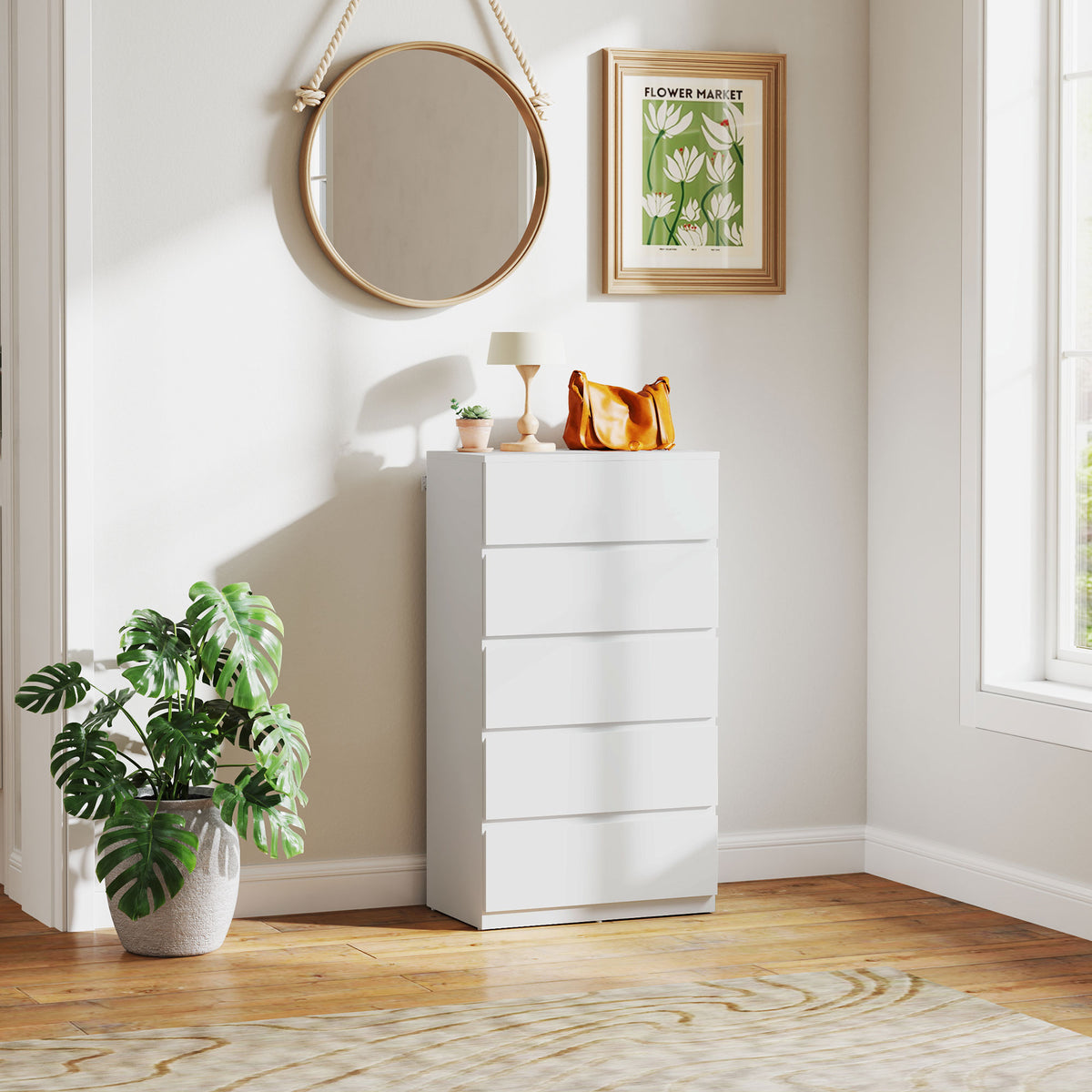 Kommode Sideboard Schubladenkommode, 5 Schubladen, 55 cm x 34 cm x 100 cm, Wei?