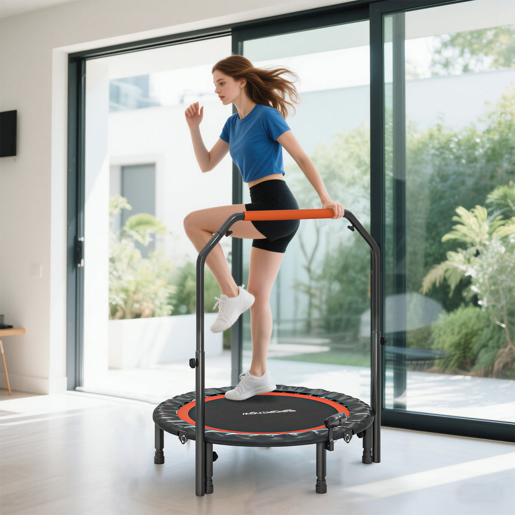 Mini-Trampolin, mit höhenverstellbarem Haltegriff, LCD-Monitor, Stahl, schwarz+rot, Ø102 x 99-123cm
