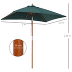 2m Tilting Wooden Pole Parasol - Green