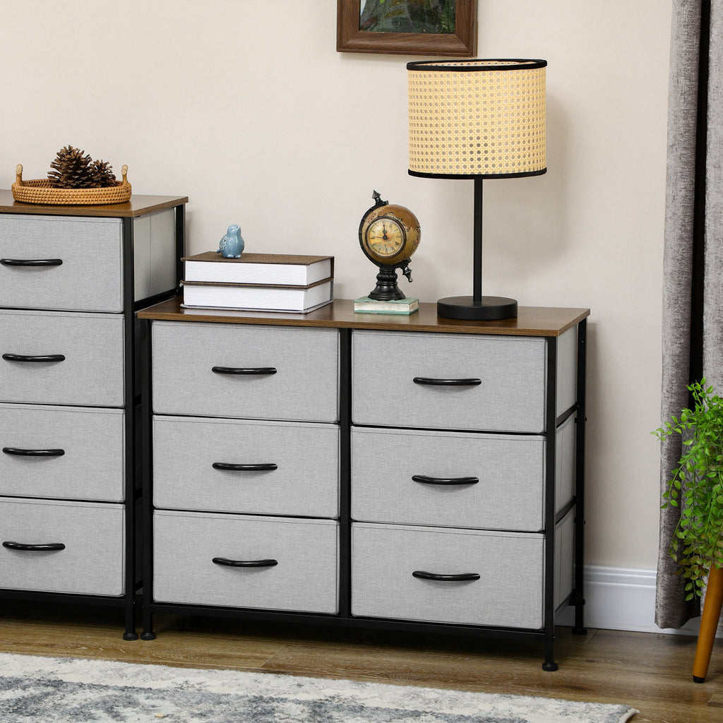 Fabric Chest of Drawers, Industrial Bedroom Dresser with 6 Fabric Drawers, Steel Frame and Wooden Top for Nursery, Living Room, Hallway, Grey