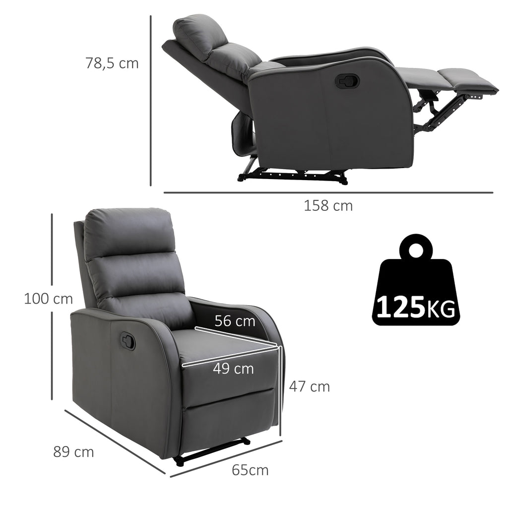 Relaxsessel mit Fu?st¨¹tze, Liegesessel, ausklappbare Fu?st¨¹tze, Kunstleder, Dunkelgrau