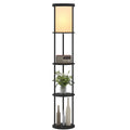 Stehlampe mit 3 Regalen, rundes Design, Fernbedienung, Fußschalter, verstellbare Lichtwärme, für Wohnzimmer, Schwarz