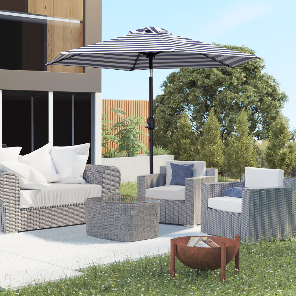 Sonnenschirm Gartenschirm Terrassenschirm Gestell Stahl im Freien Blauer Streifen Ø230 x 216 cm